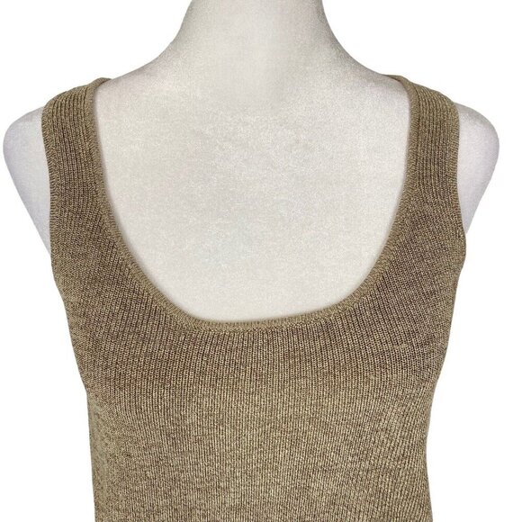 100% Silk Gold Ribbed Tank Top Scoop Neck Stretchy S/M 42-9 - Picture 5 of 13